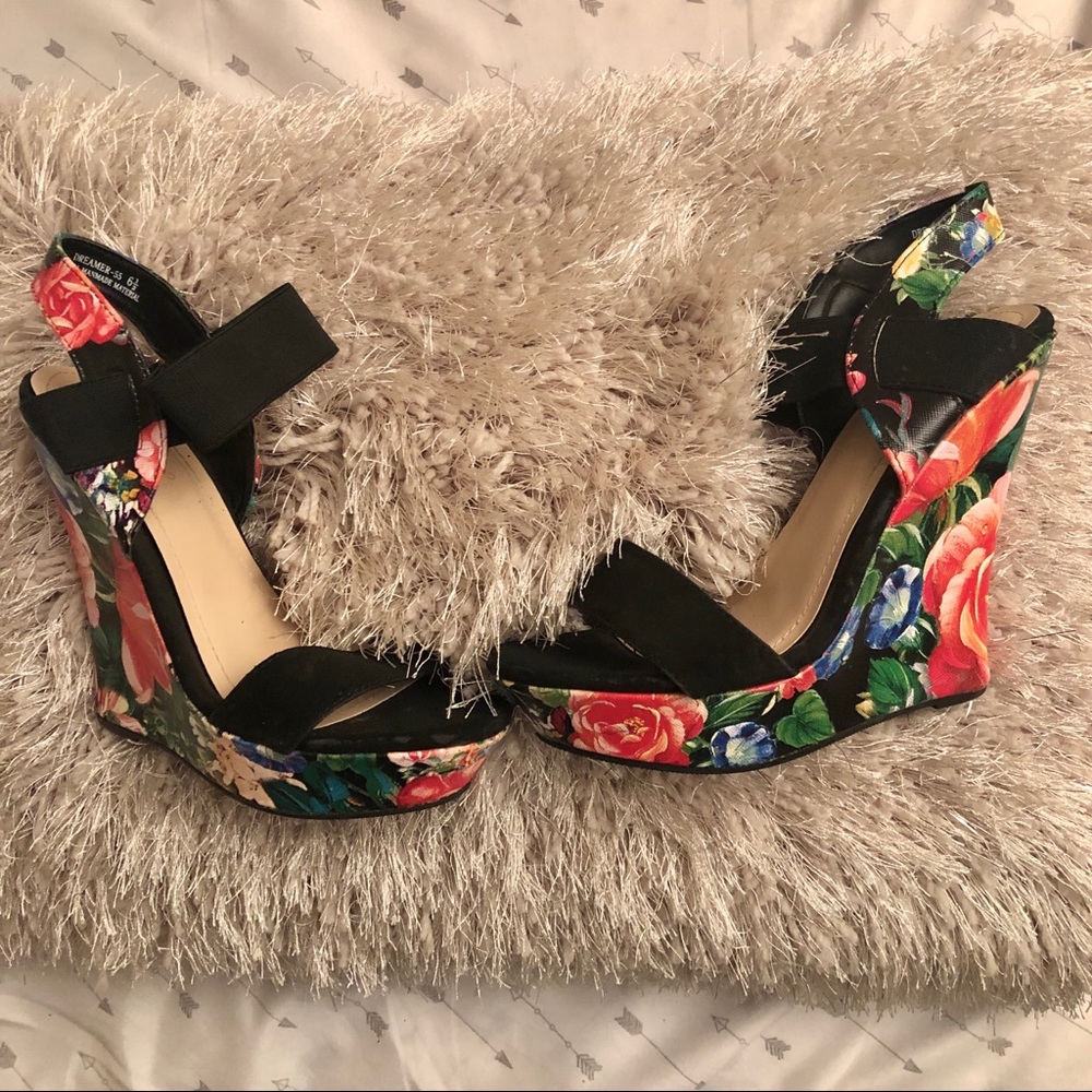 Charlotte Russe floral strappy heels wedges  🌺